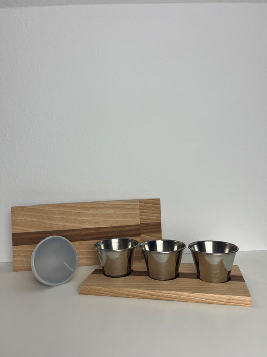 Dip-Tablett aus Buche/Nuss